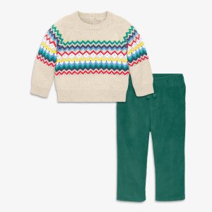 Baby fair isle crewneck sweater & corduroy pant set