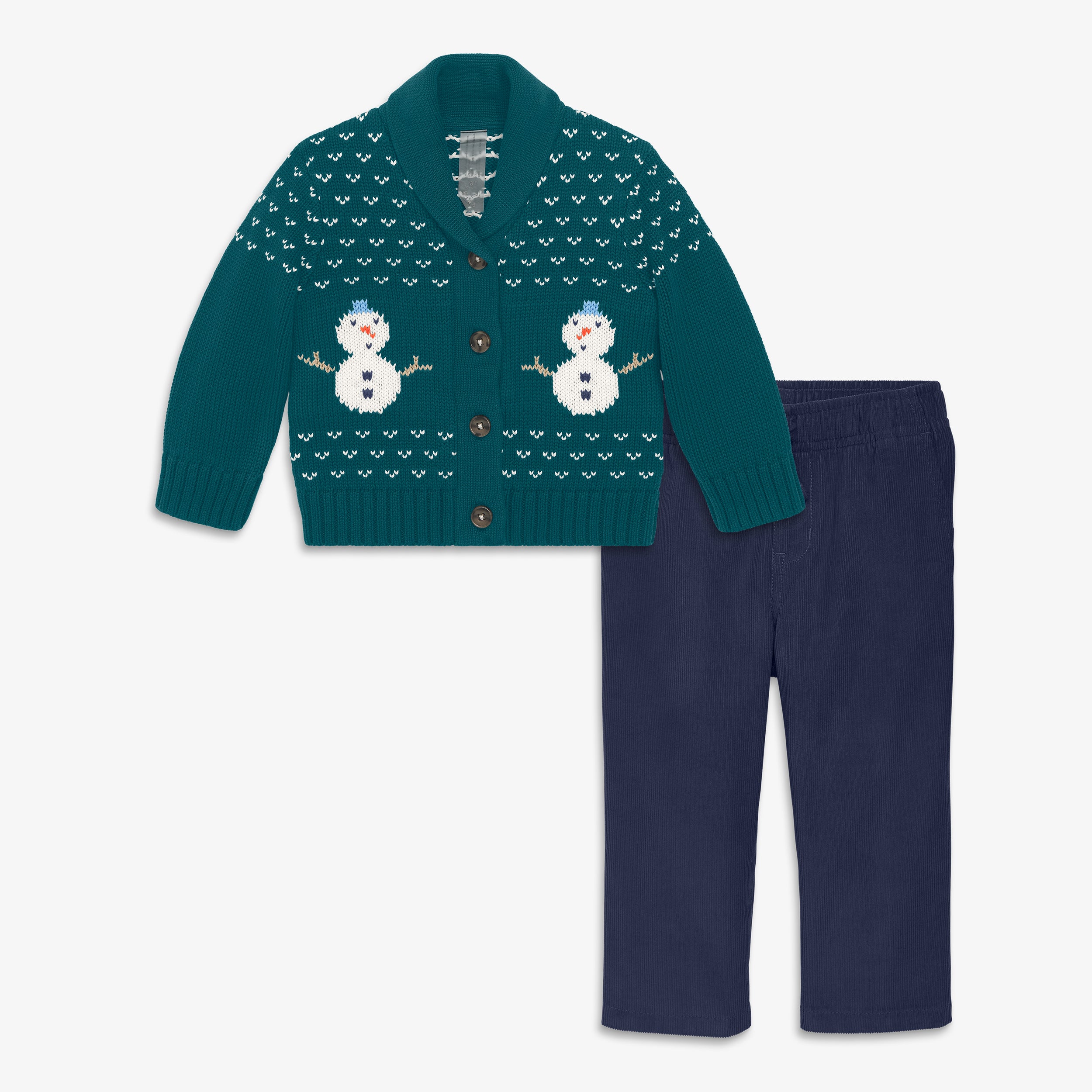 Baby fair isle shawl cardigan & corduroy pant set