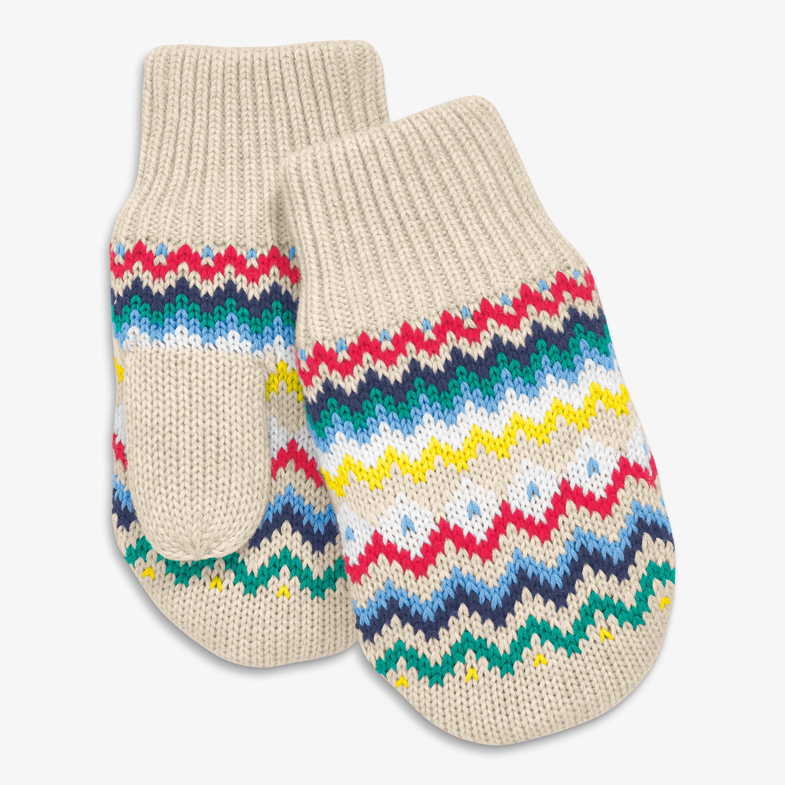 Baby knit mittens in rainbow fair isle