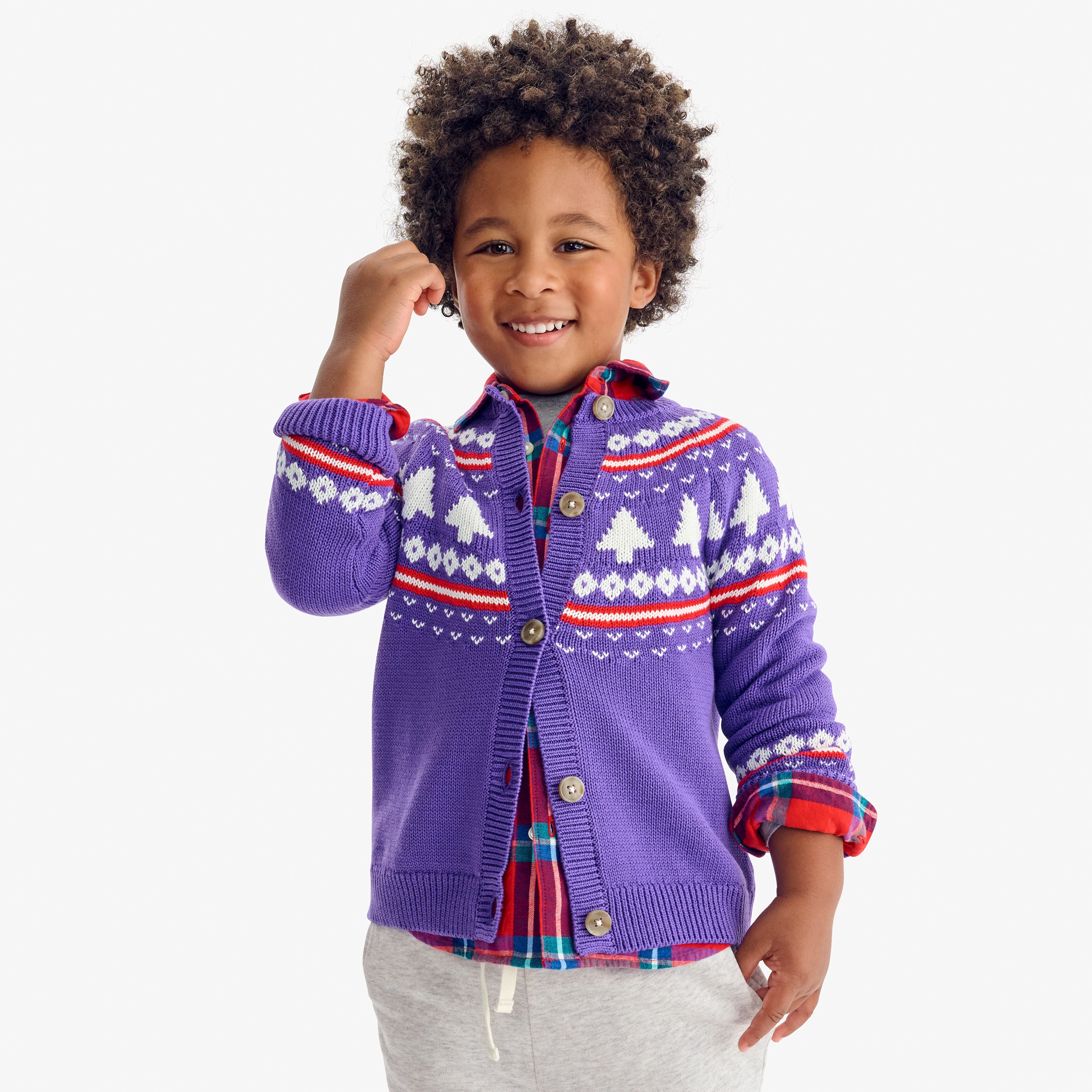 Kids cardigan in fair isle trees
