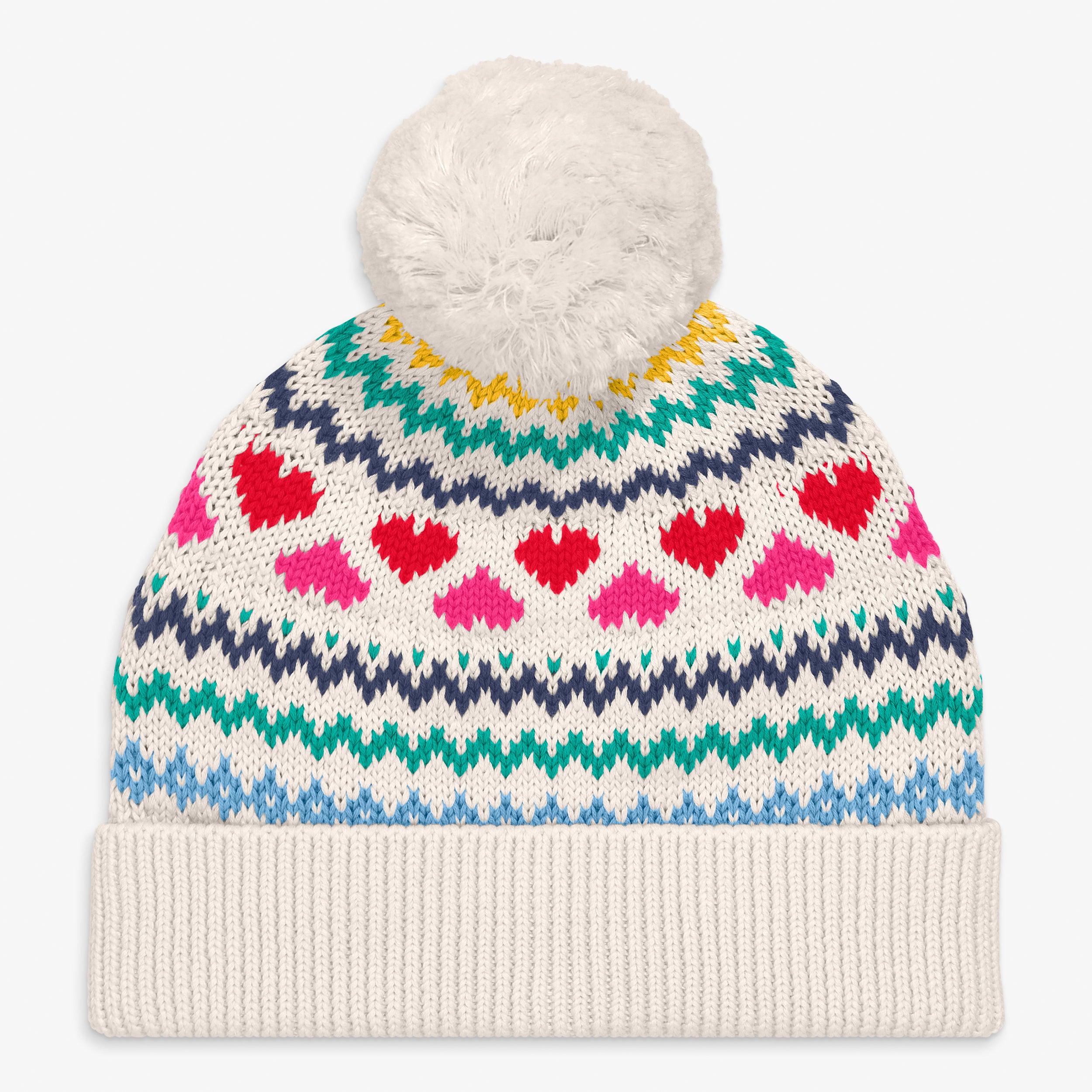 Kids knit beanie in heart fair isle