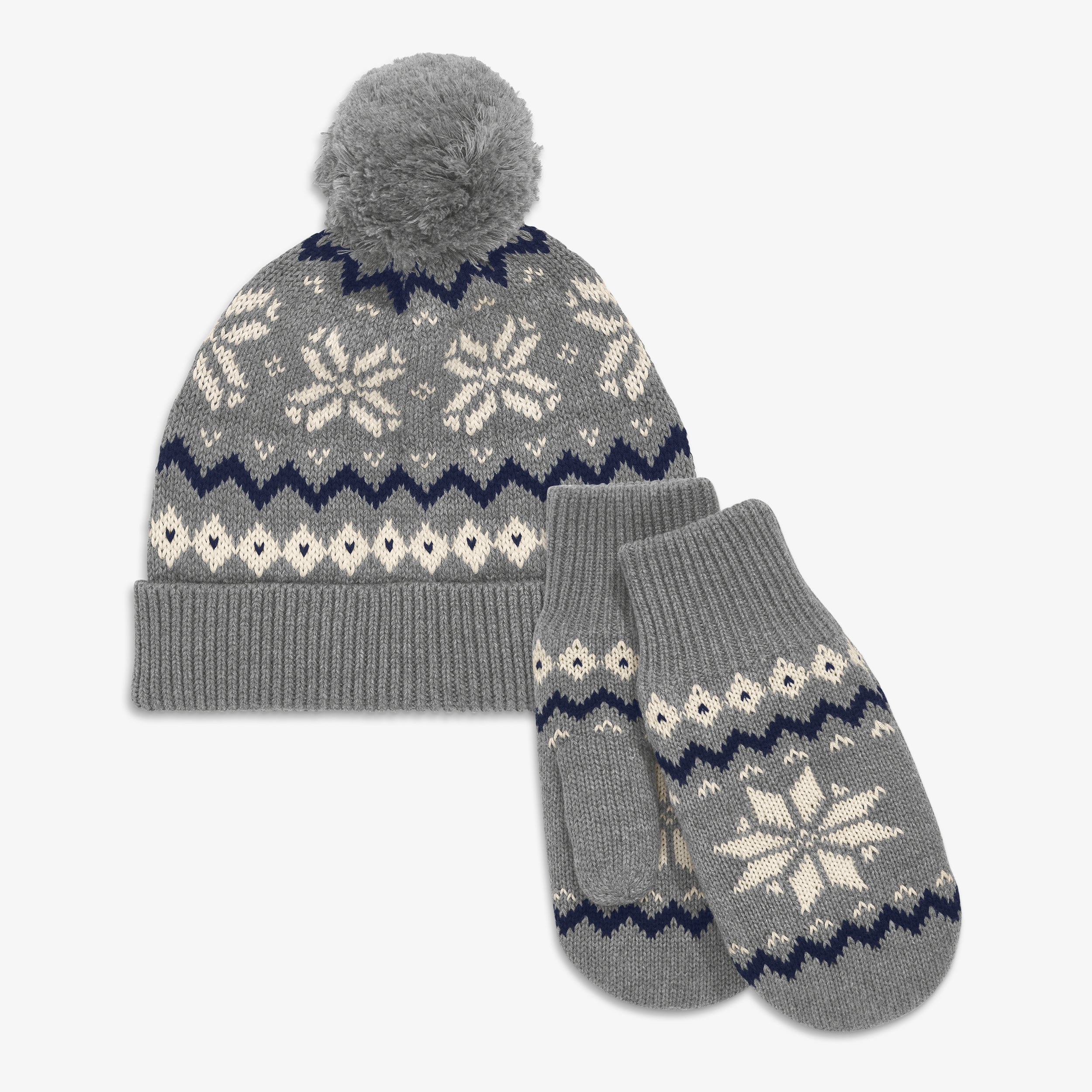 Kids knit beanie & mittens set in fair isle